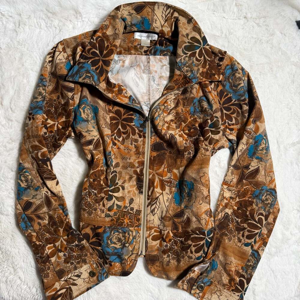 Christopher & Banks Floral Script Print Full Zip Jacket Size M